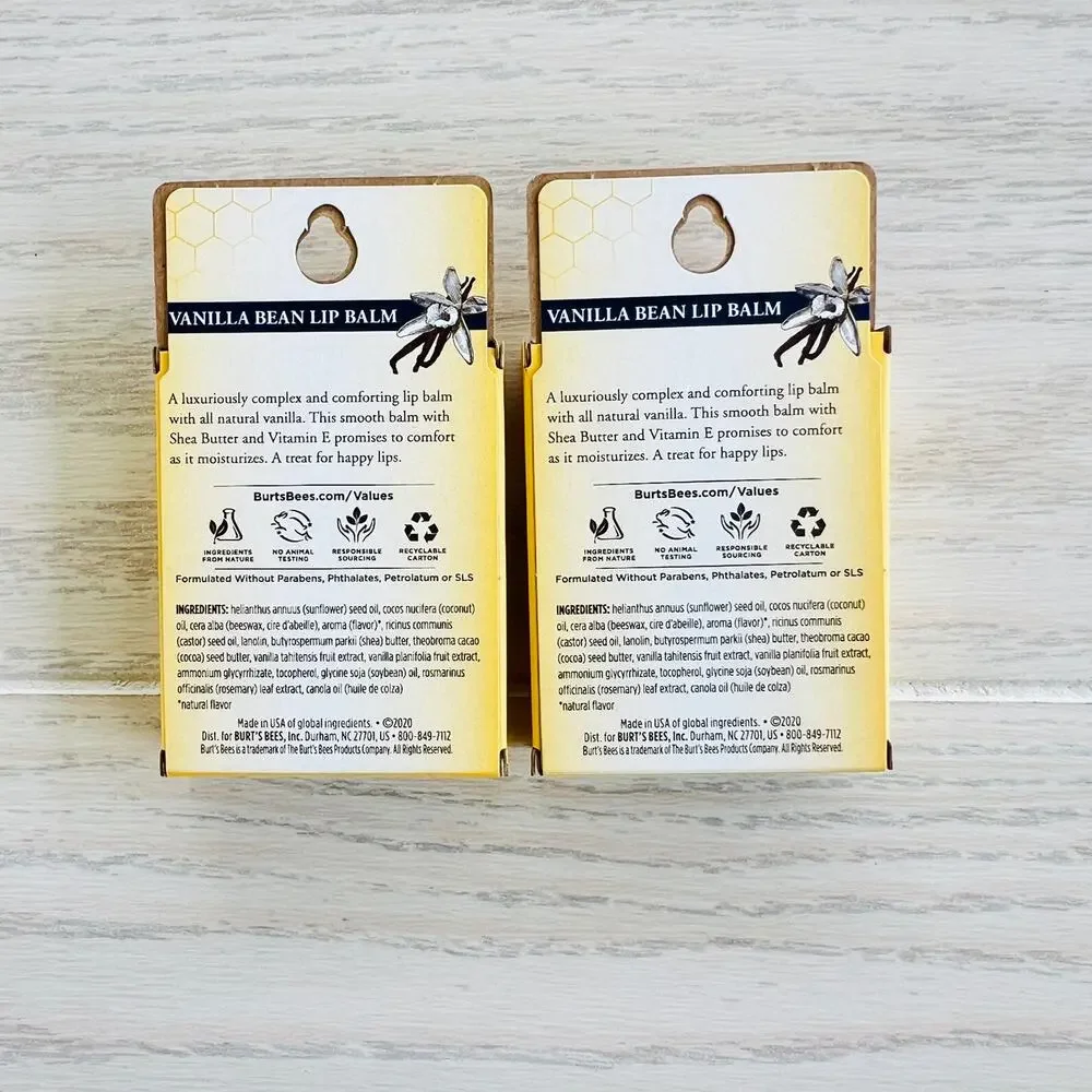 Burt's Bees Moisturizing Lip Balm Vanilla Bean 3ct Lot of 2 Packs (6T)